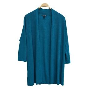Eileen Fisher Open Front Cardigan Women's M Teal Linen Blend Lagenlook Relaxed